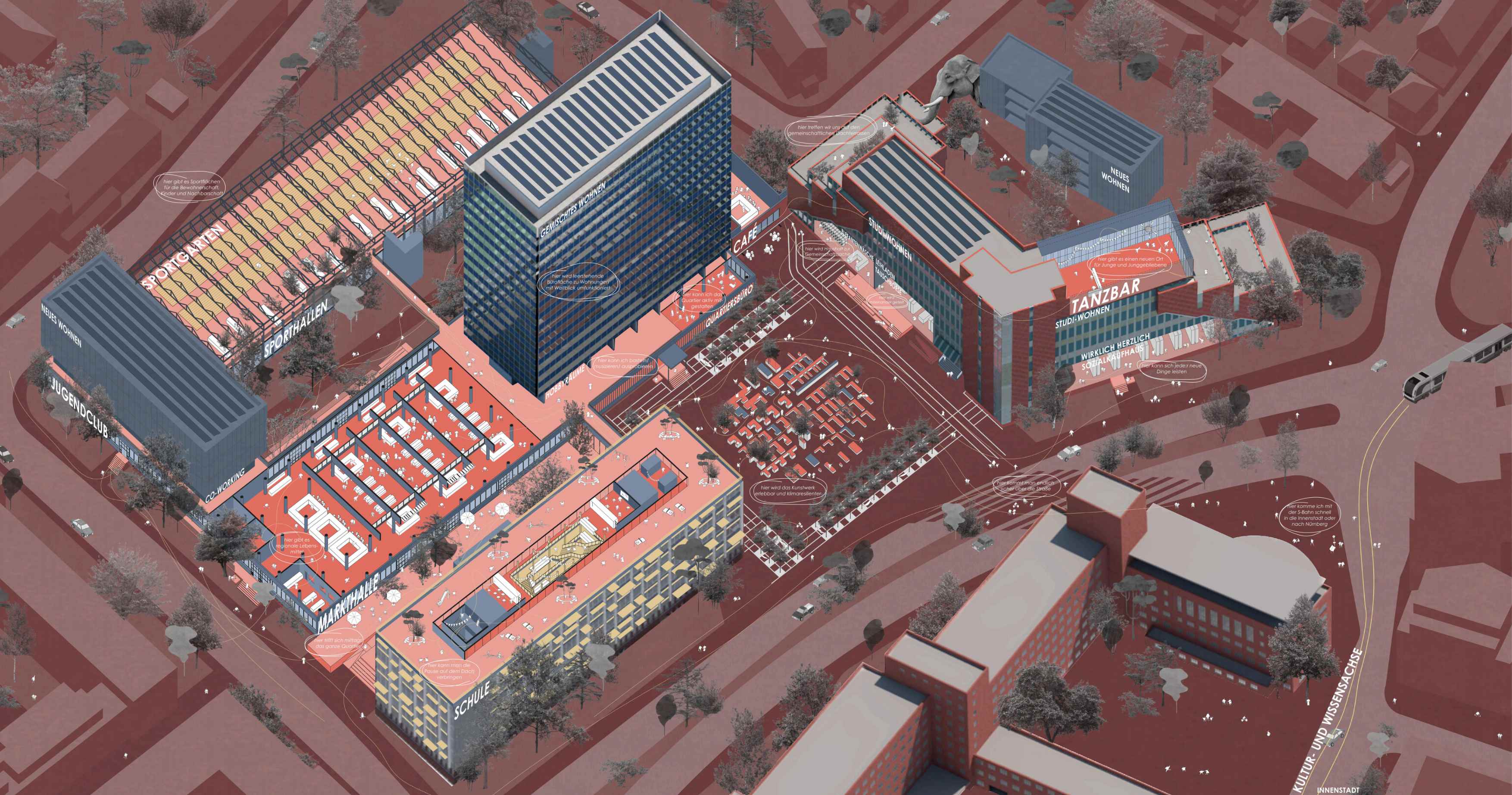 Axonometrie des Quartiers