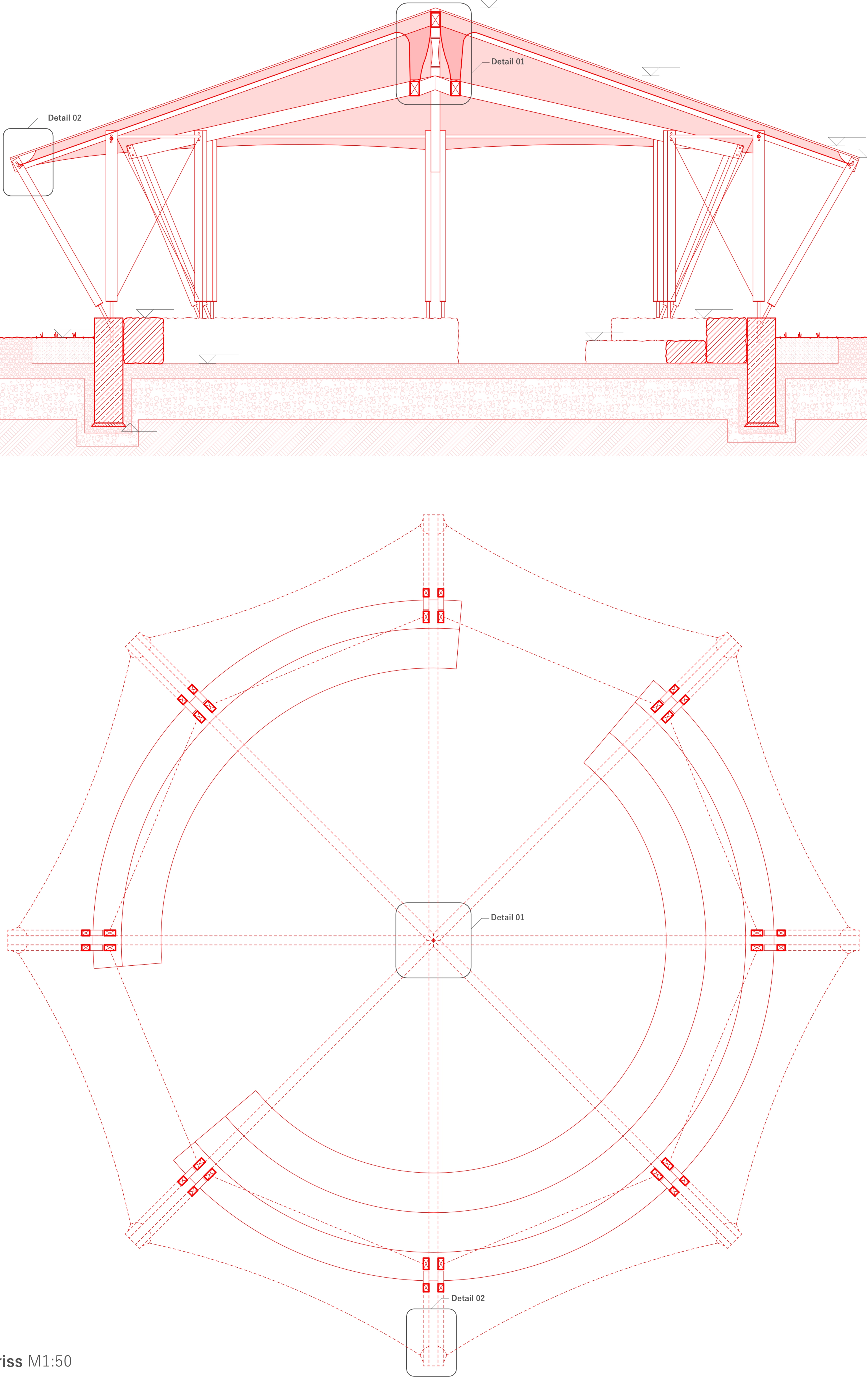Grundriss und Schnitt des Pavillons